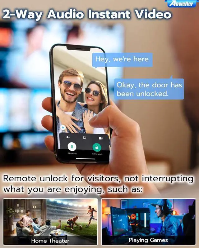 Alt view image 4 of 7 - Smart Door Lock with Camera, WiFi Deadbolt with Video Doorbell, Fingerprint Biometric Electronic Keyless Entry Front Door Lock with Code Keypad for Exterior Doors, 10000mAh Battery