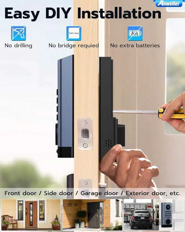Alt view image 6 of 7 - Smart Door Lock with Camera, WiFi Deadbolt with Video Doorbell, Fingerprint Biometric Electronic Keyless Entry Front Door Lock with Code Keypad for Exterior Doors, 10000mAh Battery
