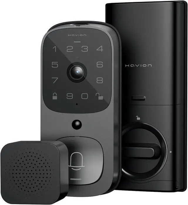Main image of HAVION Deadbolt Smart Lock w/Camera - Incl. Chime, 3-in-1 Wi-Fi Deadbolt+Camera+Video Doorbell Keyless Fingerprint Lock for Entry Front Door, 32GB eMMC, 10000mAh, 2K QHD & 170° View