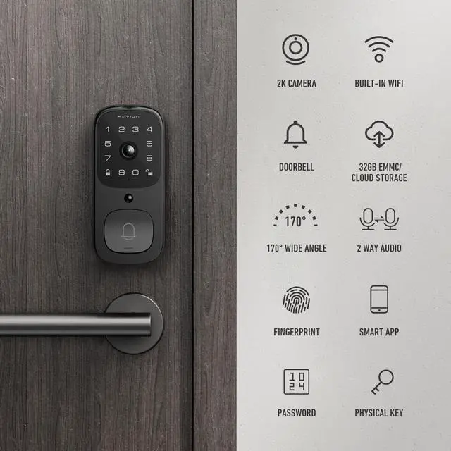 Alt view image 2 of 7 - HAVION Deadbolt Smart Lock w/Camera - Incl. Chime, 3-in-1 Wi-Fi Deadbolt+Camera+Video Doorbell Keyless Fingerprint Lock for Entry Front Door, 32GB eMMC, 10000mAh, 2K QHD & 170° View