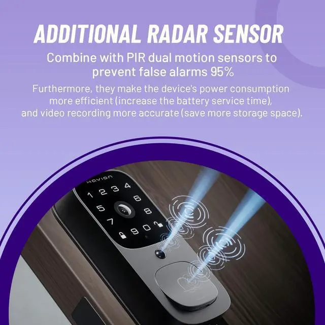 Alt view image 3 of 7 - HAVION Deadbolt Smart Lock w/Camera - Incl. Chime, 3-in-1 Wi-Fi Deadbolt+Camera+Video Doorbell Keyless Fingerprint Lock for Entry Front Door, 32GB eMMC, 10000mAh, 2K QHD & 170° View