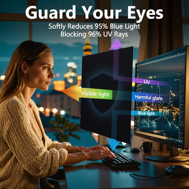 Alt view image 2 of 7 - 27-Inch Magnetic Computer Privacy Screen Filter for Frameless 16:9 Monitors Hanging Removable Anti-Glare Blue Light Privacy Protector, Eye Care