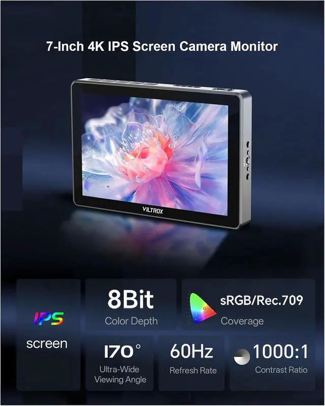 Alt view image 2 of 7 - DC-L1 7" 4K HDMI Camera Field Monitor, 600nit Touch Screen, 4K 30Hz HDMI Loop in/Out DSLR Video External Monitor for Canon with Sunshade Hood, Battery, Storage Bag