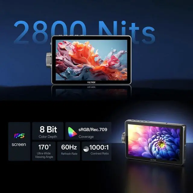 Alt view image 5 of 7 - DC-A1 7 Inch Camera Field Monitor,Ultra High Bright 2800 nit 1920x1080 Touch Screen Director Monitor with 4K HDMI Input/Output Sunshade Hood