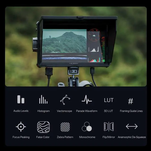 Alt view image 6 of 7 - DC-A1 7 Inch Camera Field Monitor,Ultra High Bright 2800 nit 1920x1080 Touch Screen Director Monitor with 4K HDMI Input/Output Sunshade Hood