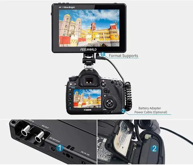 Alt view image 7 of 7 - LUT7S PRO 7 Inch 2200nit 3D LUT Touch Screen DSLR Camera Field Monitor with F970 External Kit Install for Power The Wireless Transmission Waveform Vectorscope 4K HDMI SDI Input DC Output