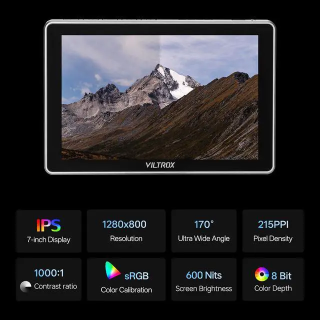 Alt view image 3 of 7 - DC-L1 7-Inch Touchscreen Camera Field Monitor 1280×800Supports HDMI 1.4Custom 3D LUT Import, Vectorscope & Waveform Scopes, Detachable Sunshade, NP-F Battery & Accessories