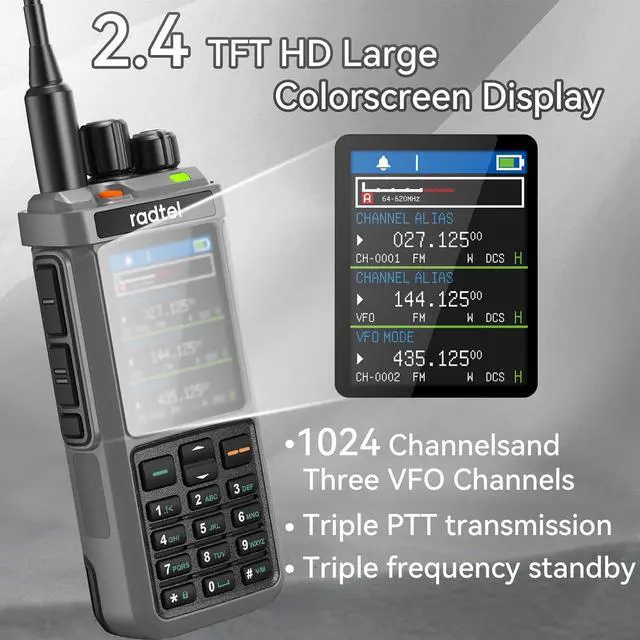 Alt view image 5 of 7 - RT-880 Walkie Talkie 10W Port Ham Radio 1024 Channels HF CB SSB Rx with Cross-Band Repeater, 2.4 Inch Color Display, 2400mAh Recharge Battery,
