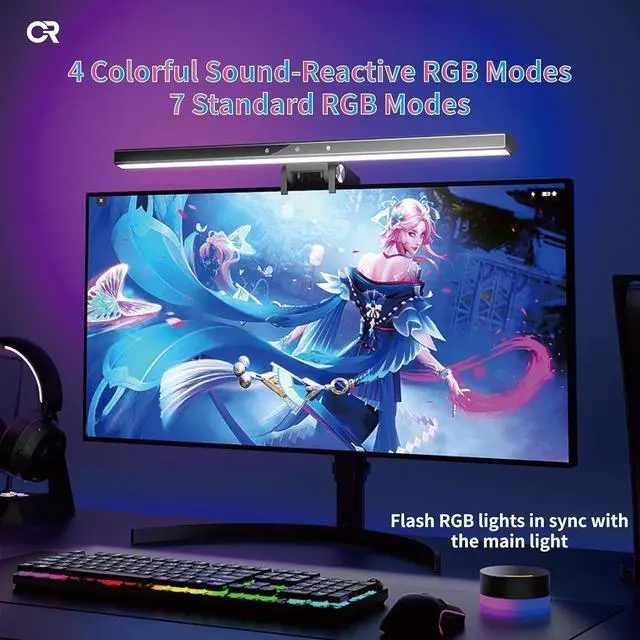 Alt view image 2 of 7 - Monitor Light Bar with RemoteRGB Desk Lamp Sun Lamp Full Spectrum Screen Lamp, Glare-Free, Low Blue Light, Sound Sync RGB, USB-C Powered for GamingWork