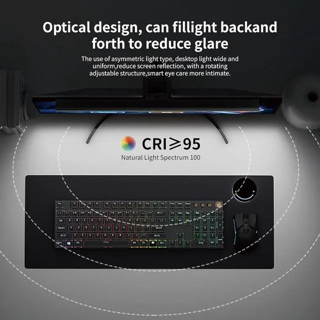 Alt view image 5 of 7 - Monitor Light Bar with RemoteRGB Desk Lamp Sun Lamp Full Spectrum Screen Lamp, Glare-Free, Low Blue Light, Sound Sync RGB, USB-C Powered for GamingWork