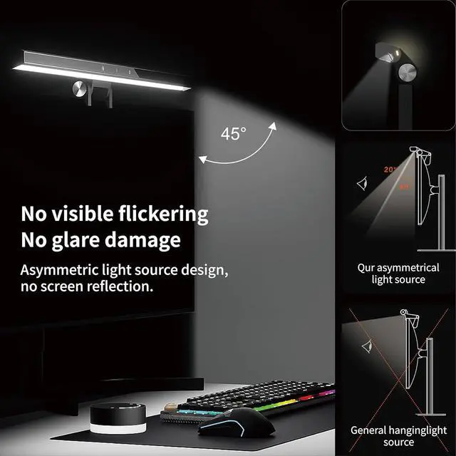 Alt view image 6 of 7 - Monitor Light Bar with RemoteRGB Desk Lamp Sun Lamp Full Spectrum Screen Lamp, Glare-Free, Low Blue Light, Sound Sync RGB, USB-C Powered for GamingWork