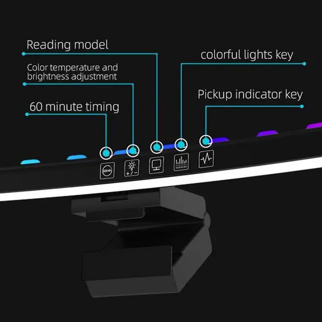 Alt view image 7 of 7 - Curved Monitor Light Bar, 3 Color Monitor Led Lights(3200k, 4500k, 6900k) with Touch Control, Timing, Dimmable RGB Monitor Light Bar for Gaming and Office