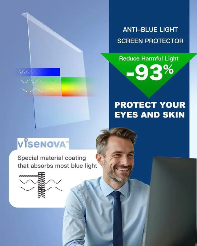 Alt view image 3 of 7 - Anti Blue Light Screen Protector for 27 Inches Computer Monitor Hanging Type Blue Light Blocking Filter Anti Scratch Eye Protection Shield for Desktop Computer