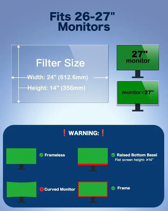 Alt view image 4 of 7 - Anti Blue Light Screen Protector for 27 Inches Computer Monitor Hanging Type Blue Light Blocking Filter Anti Scratch Eye Protection Shield for Desktop Computer