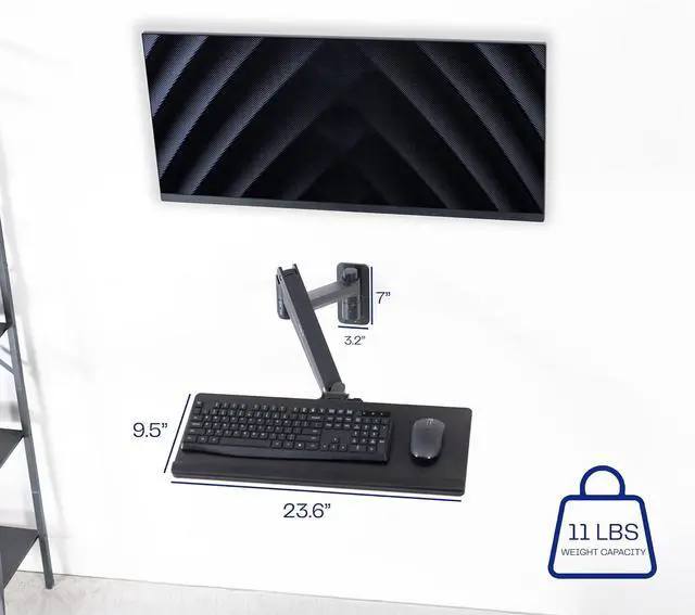 Alt view image 4 of 7 - Sit-Stand 24 Inch Pneumatic Spring Keyboard and Mouse Tray Wall Mount, Counterbalance Height Adjustable Typing Platform, Ergonomic Tilt, Black, MOUNT-KB35C