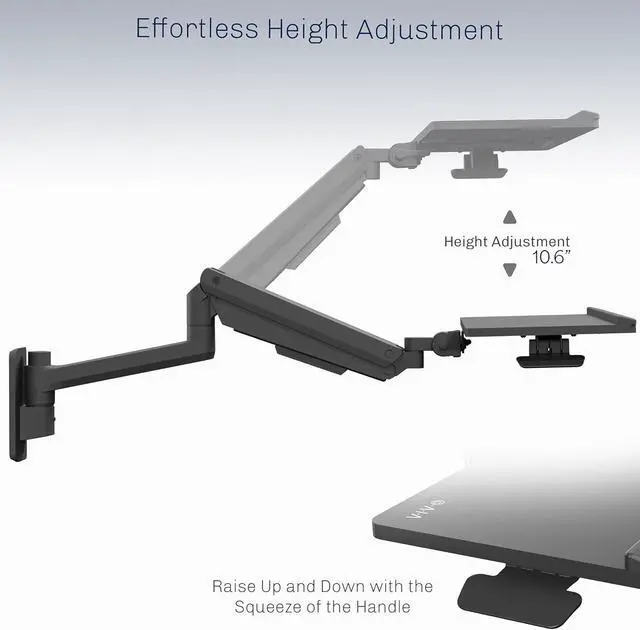Alt view image 5 of 7 - Sit-Stand 24 Inch Pneumatic Spring Keyboard and Mouse Tray Wall Mount, Counterbalance Height Adjustable Typing Platform, Ergonomic Tilt, Black, MOUNT-KB35C