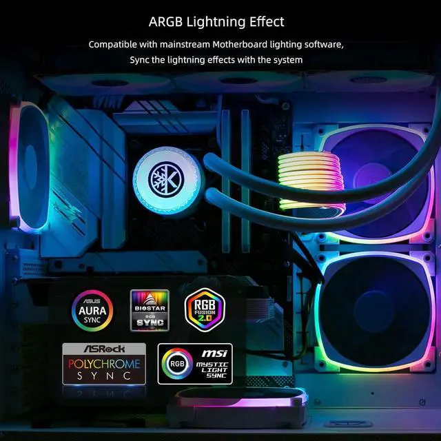 Alt view image 2 of 7 - Aqua Freeze AIO Cooler 360mm Radiator Liquid CPU Cooler RGB All-in-One Water Cooling System, 3x120mm ARGB Fans, AM5/AM4 LGA1800/1700/115X Sockets Compatible (360mm, Black)