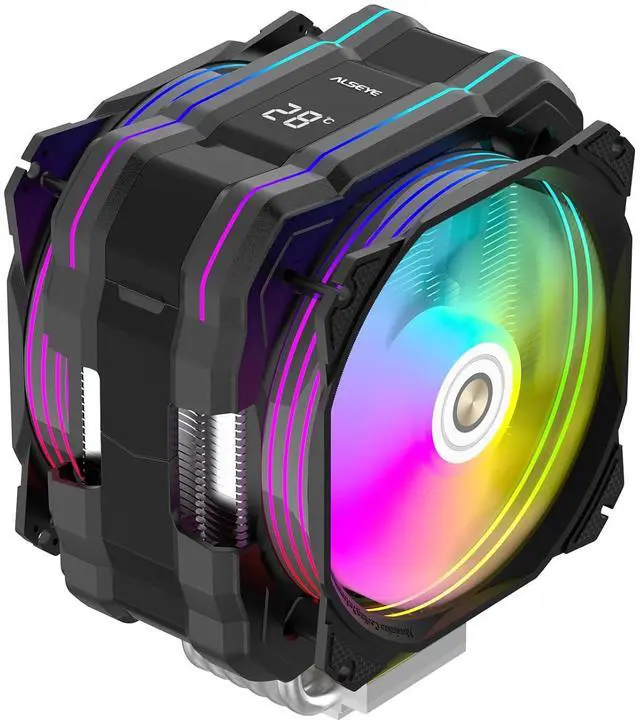 Main image of M120D Plus CPU Cooler with Temperature Display, Dual ARGB & PWM Fans, 6 Copper Heat Pipes - Compatible with LGA1700/1200/115X/2011/2066/1366 and AM4/AM5 - Easy Installation - Black