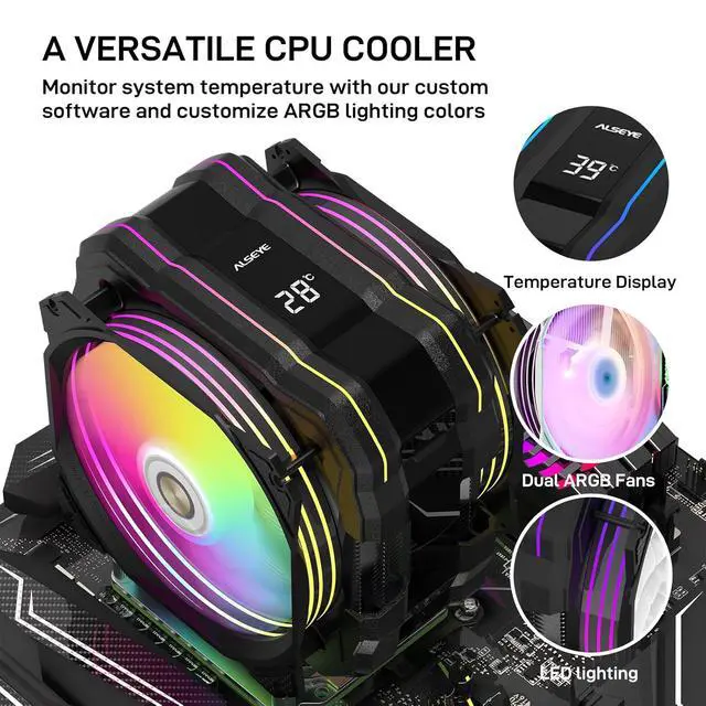 Alt view image 2 of 7 - M120D Plus CPU Cooler with Temperature Display, Dual ARGB & PWM Fans, 6 Copper Heat Pipes - Compatible with LGA1700/1200/115X/2011/2066/1366 and AM4/AM5 - Easy Installation - Black