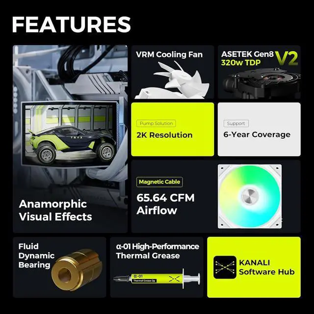 Alt view image 2 of 7 - Panorama 360 ARGB White 360mm AIO 6.67'' AMOLED Curved Screen 3D Anamorphic Effect Customizable AIO Cooler 360mm Asetek 8th Gen V2 320w TDP Pogo-Pin ARGB Fan LGA 1851/1700 AM5/AM4