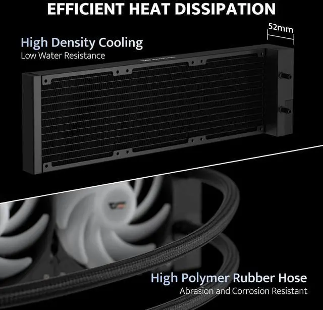 Alt view image 3 of 7 - DN360A AIO CPU Liquid Cooler, High-Performance Pump, ARGB Sync, PWM Fans, with Customizable Logo Display, Compatible with 1851/1700, AM4/AM5 (Black, 360mm AIO)