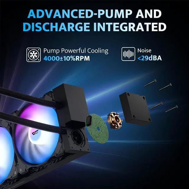 Alt view image 4 of 7 - DN360A AIO CPU Liquid Cooler, High-Performance Pump, ARGB Sync, PWM Fans, with Customizable Logo Display, Compatible with 1851/1700, AM4/AM5 (Black, 360mm AIO)