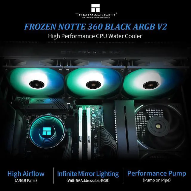 Alt view image 2 of 6 - Frozen Notte 360 Black ARGB Water Cooling CPU Cooler, 360 Black CPU Cooler Specifications, 3×120mm PWM Fans, S-FDB V2 Bearings, Suitable for /AM4, LGA 1700/1150/1200/2011/2066