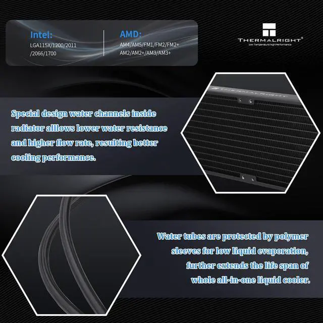 Alt view image 3 of 6 - Frozen Notte 360 Black ARGB Water Cooling CPU Cooler, 360 Black CPU Cooler Specifications, 3×120mm PWM Fans, S-FDB V2 Bearings, Suitable for /AM4, LGA 1700/1150/1200/2011/2066