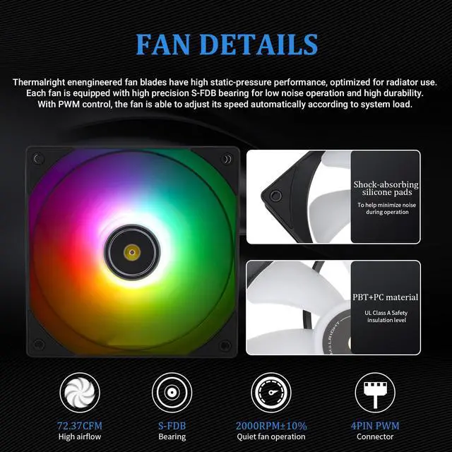 Alt view image 5 of 6 - Frozen Notte 360 Black ARGB Water Cooling CPU Cooler, 360 Black CPU Cooler Specifications, 3×120mm PWM Fans, S-FDB V2 Bearings, Suitable for /AM4, LGA 1700/1150/1200/2011/2066