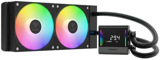 Main image of CHIONE E4 240mm AIO CPU Water Cooler, Real-time Digital Display Patented PWM Pump, Hidden Cable Design, ARGB PWM Fan w/MB Sync, LGA 1700/1200, AM5/AM4, Black