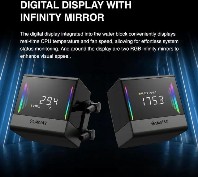 Alt view image 3 of 7 - CHIONE E4 240mm AIO CPU Water Cooler, Real-time Digital Display Patented PWM Pump, Hidden Cable Design, ARGB PWM Fan w/MB Sync, LGA 1700/1200, AM5/AM4, Black
