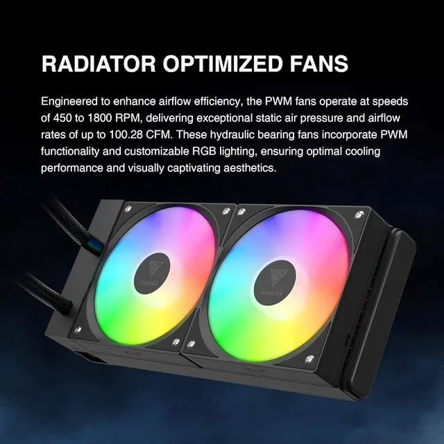 Alt view image 5 of 7 - CHIONE E4 240mm AIO CPU Water Cooler, Real-time Digital Display Patented PWM Pump, Hidden Cable Design, ARGB PWM Fan w/MB Sync, LGA 1700/1200, AM5/AM4, Black