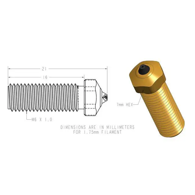 Alt view image 3 of 6 - Diamondback Nozzles Volcano Compatible Polycrystalline Solid Diamond Tip 3D Printer Nozzles, Improved Extrusion, Any Filament, Long Life, Wear Resistant, Layer Adhesion, USA Made (1.75mm x 1.0mm)