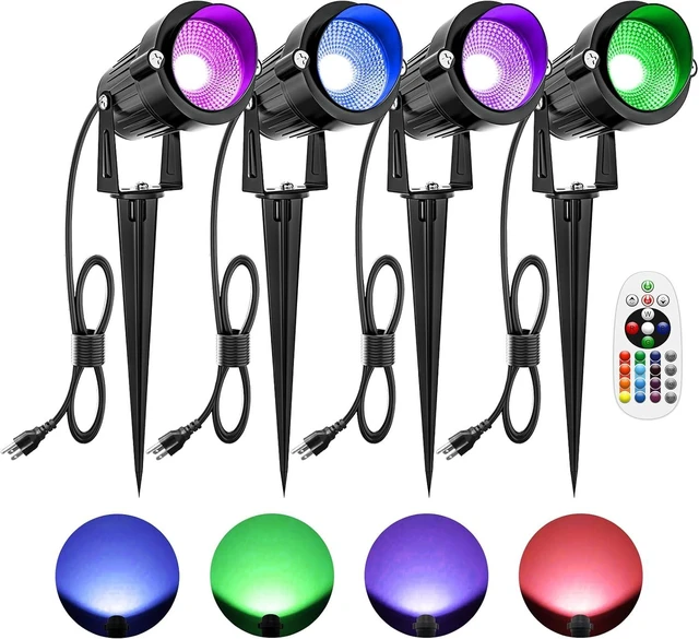 Main image of ZUCKEO 10W Christmas Spotlights Outdoor Spot Lights for Yard, LED RGB Color Changing Landscape Lighting Plug in, 120V Waterproof Remote Control Spotlight for House Garden Halloween Decoration(4Pack)