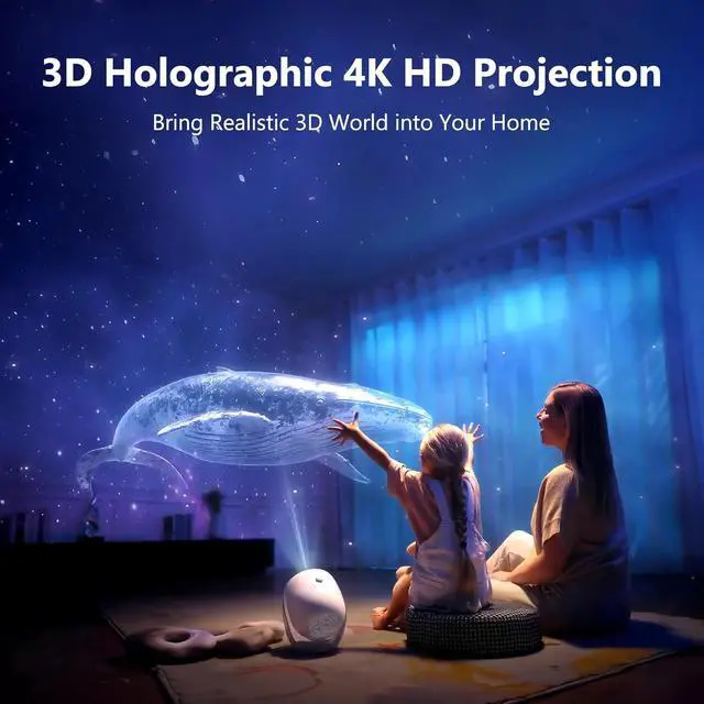 Alt view image 3 of 7 - Galaxy Projector Pro, 4K Glasses-Free 3D Holographic Projector with 90+ Dynamic Themes, Star Light with Stereo Bluetooth Speaker, Remote Nebula Night Light for Room Halloween Christmas Decor