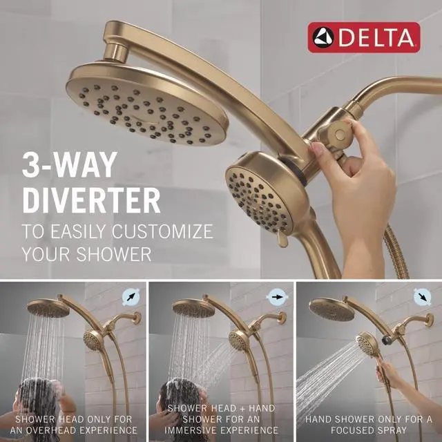 Alt view image 5 of 7 - Delta 6-Setting PivotPro 3-in-1 Combination Shower Head with ProClean Spray, Brushed Nickel Round Shower Head Rainfall with Handheld Spray, 1.75 GPM, SpotShield Brushed Nickel 75649SN