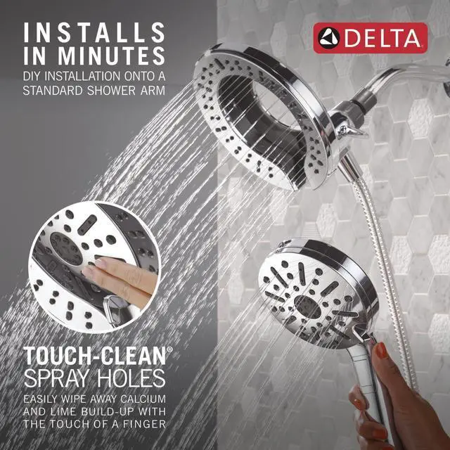 Alt view image 6 of 6 - Delta 6-Setting In2ition 2-in-1 Dual Shower Head with Handheld High Pressure ProClean Spray, Chrome Detachable Shower Head with Hose, 1.75 GPM Flow Rate, Chrome 75655