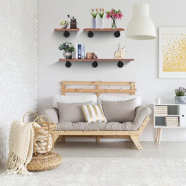 Alt view image 3 of 7 - Industrial DIY Pipe Shelf Brackets,Vintage Black Iron Wall Mount Pipe Shelving Bracket, Rustic Home Pipe Shelf, 12 Pack