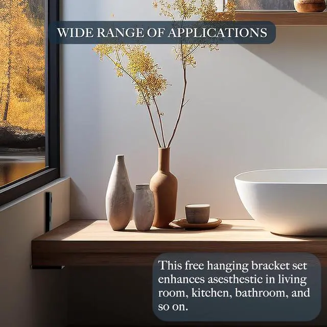 Alt view image 7 of 7 - Free Hanging Countertop Support Bracket 14" Lx2.5 W 2 Pack Hidden Floating Wall Bracket 3/8" Thick Heavy Duty Shelf Bracket for Floating Bars,Bench Seats,Vanities