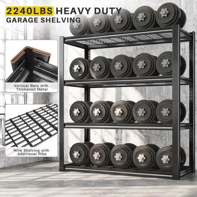 Alt view image 4 of 7 - 40" W Garage Shelving 2240 LBS Heavy Duty Storage Shelves Adjustable Industrial Metal Shelving Unit 4 Tier Garage Storage Rack for Kitchen Pantry Warehouse Basement Commercial 19.5"D × 59.5"H