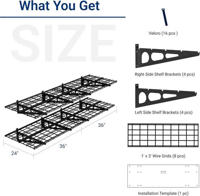 Alt view image 2 of 7 - 2-Pack 2x6ft Garage Shelving 24-inch-by-72-inch Heavy Duty Wall Mounted Shelves Garage Storage Rack Floating Shelves, 1400lbs Load Capacity, Black, Classic Series