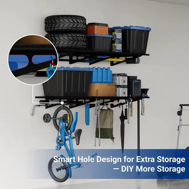 Alt view image 6 of 7 - 2-Pack 2x6ft Garage Shelving 24-inch-by-72-inch Heavy Duty Wall Mounted Shelves Garage Storage Rack Floating Shelves, 1400lbs Load Capacity, Black, Classic Series