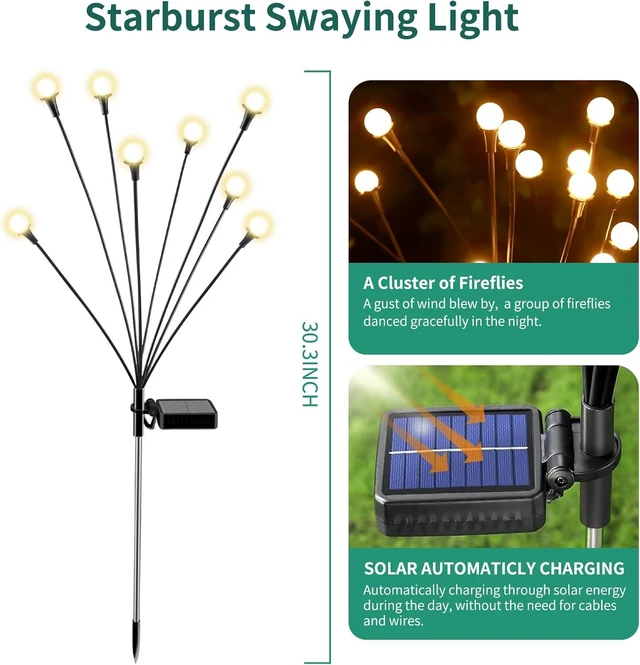 Alt view image 2 of 6 - vignuto Solar Lights Outdoor Waterproof 4 Pack of 32 LEDs Garden Patio Firefly Decoration Unique Gifts Women Grandparents