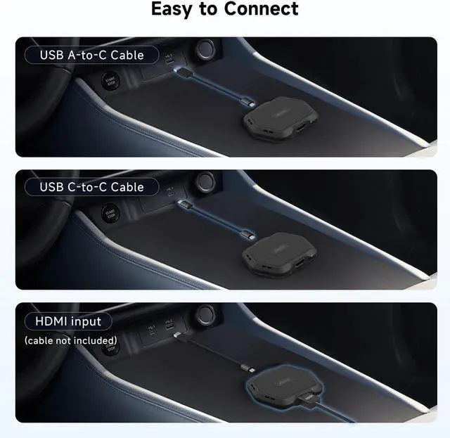 Alt view image 4 of 7 - AD1 Wireless Carplay Box Adapter with HDMI Input 2 in 1 Dongle for Wired CarPlay Cars Plug & Play Multimedia Hub for TV Box/Game Console/DVD/Blu-ray Bluetooth 5.2 OTA Updates Black