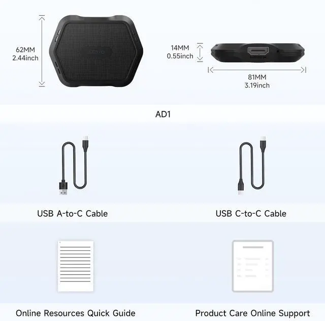 Alt view image 6 of 7 - AD1 Wireless Carplay Box Adapter with HDMI Input 2 in 1 Dongle for Wired CarPlay Cars Plug & Play Multimedia Hub for TV Box/Game Console/DVD/Blu-ray Bluetooth 5.2 OTA Updates Black