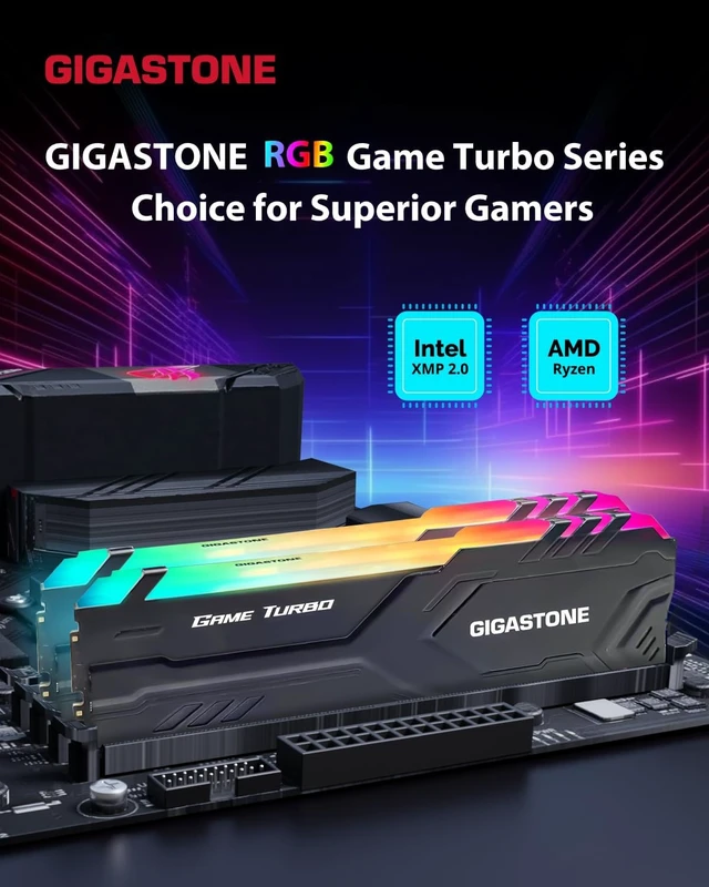 Alt view image 2 of 7 - Game TURBO 32GB (2x16GB) DDR4 3200MHz RGB Desktop Memory Kit PC4-25600 CL16-18-18-40, XMP 2.0, 1.35V UDIMM 288-Pin Non-ECC (Black)