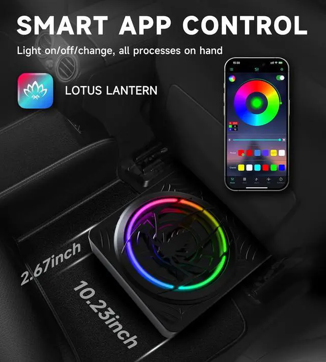 Alt view image 2 of 7 - 1200W RGB Subwoofer, Slim Underseat Car Subwoofer and Amp Package with RGB Beat-Synced Light, Individual Control for Low Pass/Gain/Boost (A, B)