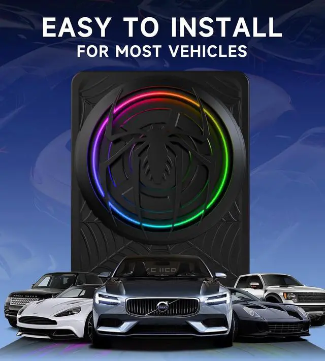 Alt view image 7 of 7 - 1200W RGB Subwoofer, Slim Underseat Car Subwoofer and Amp Package with RGB Beat-Synced Light, Individual Control for Low Pass/Gain/Boost (A, B)