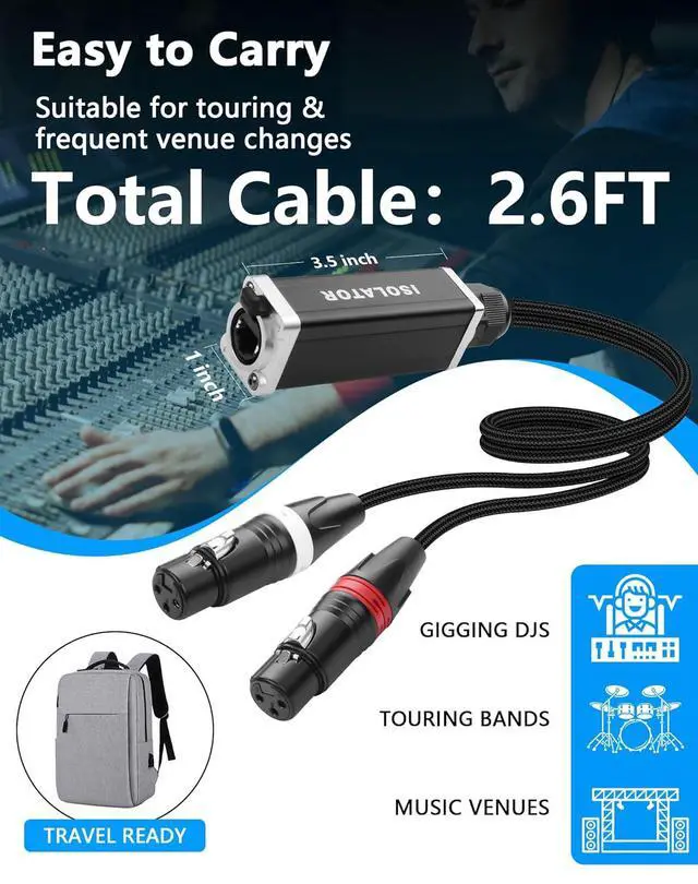 Alt view image 7 of 7 - CERRXIAN 2-Channel Multi Snake 3Pin XLR to Ethercon-Compatible CAT5/CAT6/CAT7 Ethernet Breakout for Live Stage Audio, Lighting & DMX512 (1 Pair: Male&Female) - 2.6FT