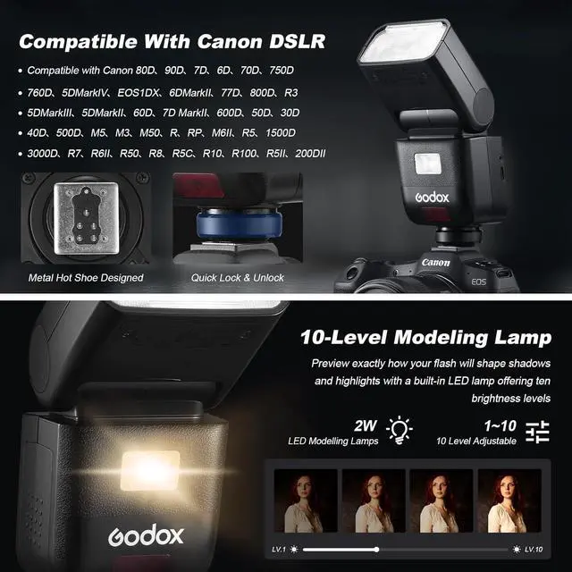 Alt view image 4 of 7 - Godox V480-C Camera Flash for Canon, V480C with Diffuser TTL High-Speed Sync on Camera Flash GN50 1/8000s 650 Full-Power Flashes with 7.2V/2200mAh Rechargeable Battery